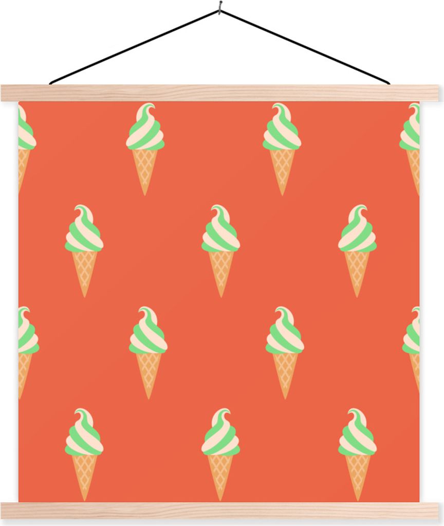 MuchoWow Textilposter Eis - Muster - Grün - Rot 40x40 cm mit holzfarbenen Rahmen - Posterleiste