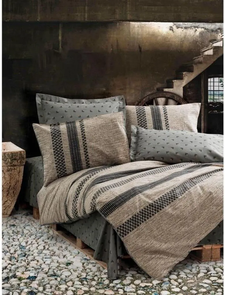 L'Essentiel Linen, Arlo - Brown, Ranforce King-Size-Bettbezug-Set (FR), 100% BAUMWOLLE RANFORCE, Braun, 240 x 220 cm