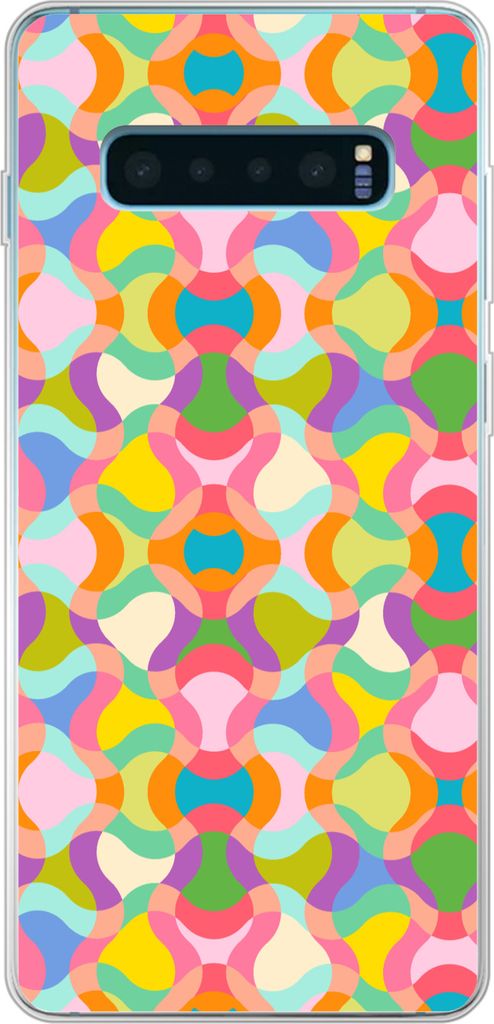 MuchoWow Handyhülle Schutzhülle Hülle für Telefoonhoesje Samsung Galaxy S10 Plus Design - Abstrakt - Farben - Retro Silikon Softcase Handy H...