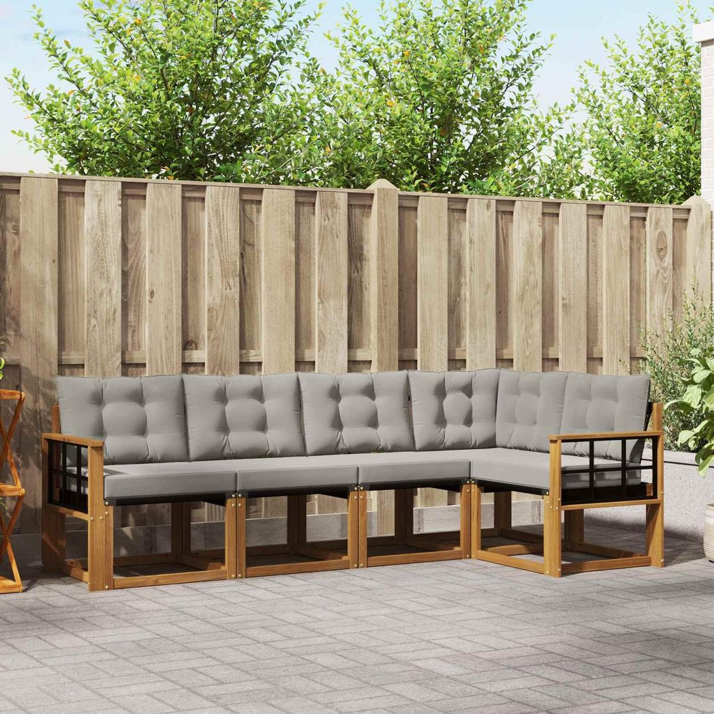 (Robust Möbel)Outdoor-Sofagarnitur - CLORIS - Balkonmöbe/Sitzgruppe - mit Kissen 5 pcs - Moderne Design - Natürlich und Hellgrau - Gartensof...