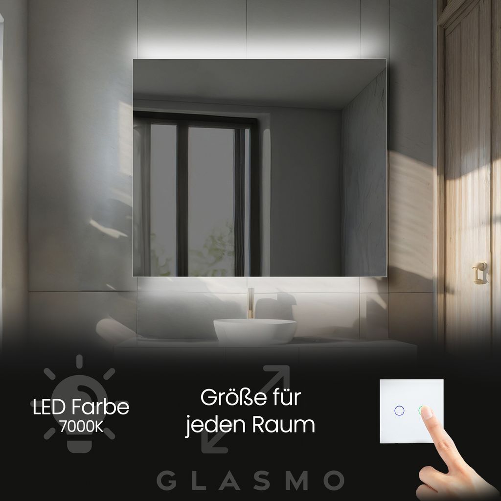 Spiegel mit Beleuchtung 140x60 cm Eliza - Horizontal Rechteckiger Badezimmerspiegel mit LED Beleuchtung - Kaltweiß 7000K - LED Badspiegel Lichtspi...