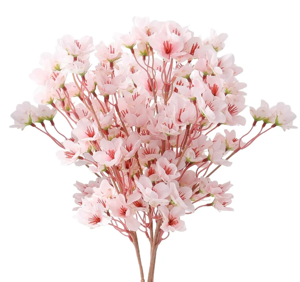 4 Fleurs de cerisier artificielles rose-pêche 40cm pour vase et déco
