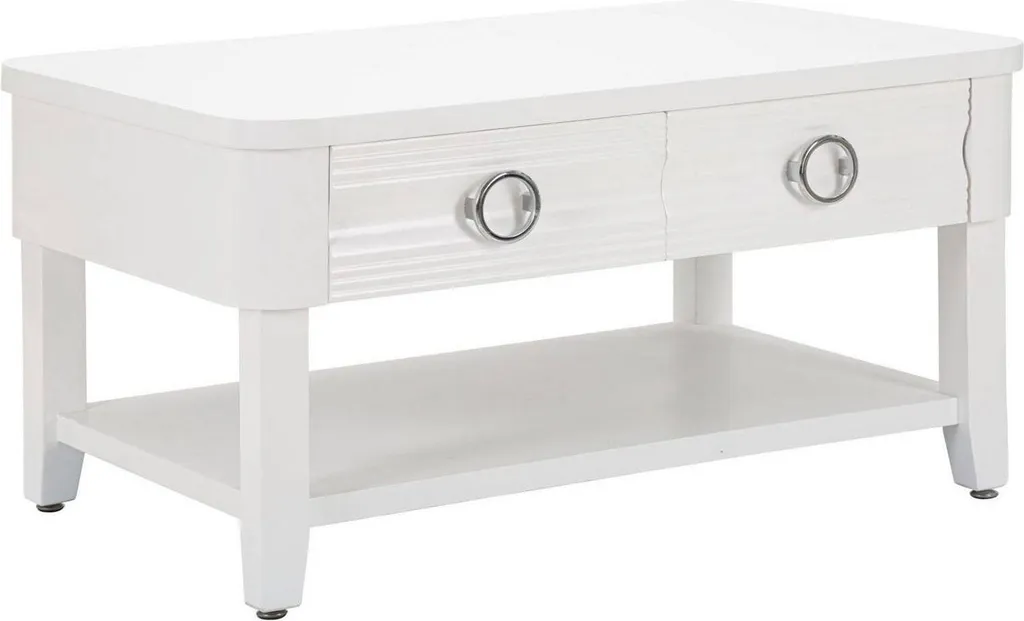 Table Basse Rectangulaire Blanche Taylor avec Doubles Tiroirs Pratiques