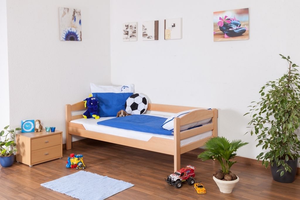 Bettrahmen für Kinder / Kinderzimmer-Bett 90 x 190 cm | Massivholz: Buche | Natur Lackiert | besonders hohe Qualität