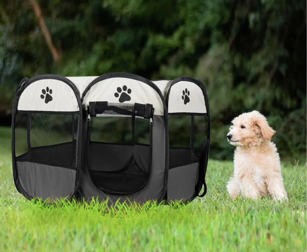 Box Universale Pieghevole per Cani e Gatti Grigio | Recinto Portatile - 2