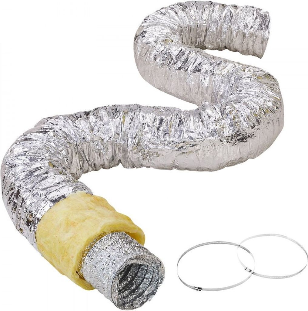 Aluflexschlauch R-4.2 - Luftkanal 130mm Ø - 7620mm lang - 25mm Rohrstärke - Flexibel Alurohr Schlauch - Owens Corning-Isolierwatte - Lüftungssch...
