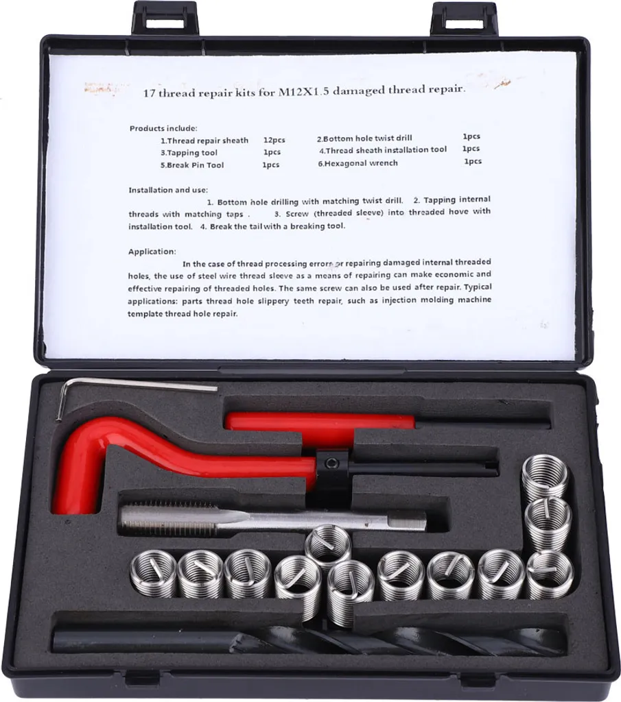 Kit inserts filetés M12x1,5 en acier inoxydable haute résistance 17 pcs