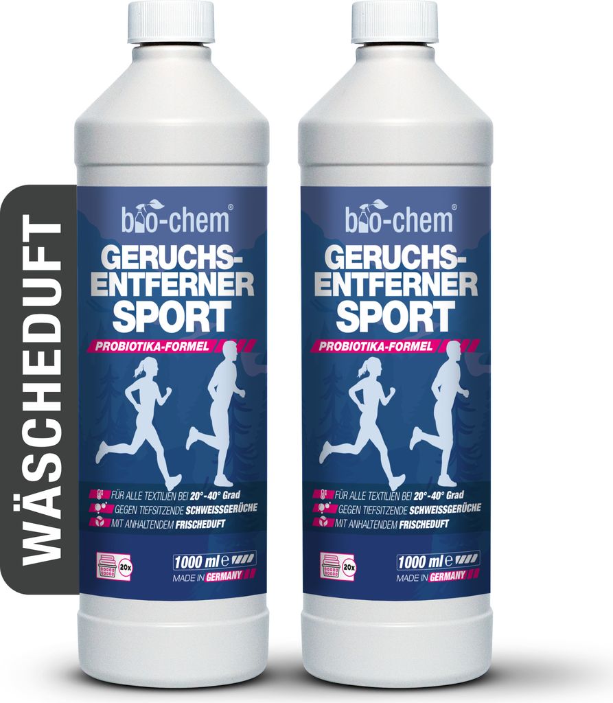 bio-chem Geruchsentferner & Wäscheduft Sport 2000 ml - Effektiv gegen Schweiß Geruch aus Wäsche & Kleidung - Probiotischer Waschzusatz für Outd...