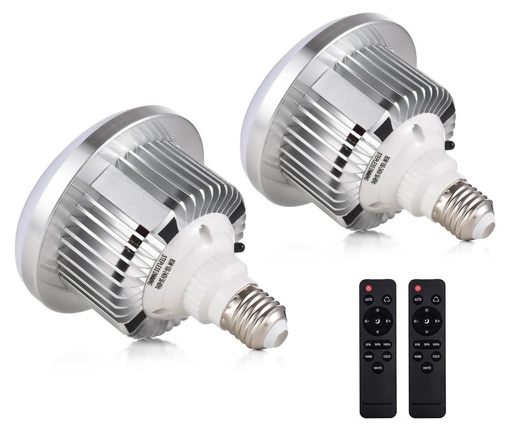 2 Stueck 85 W LED-Gluehbirne 3200 K-5500 K Fotografie-Lampenbirne Energiesparend Einstellbare Helligkeit E27-Fassung mit Fernbedienung fuer Fotostu...