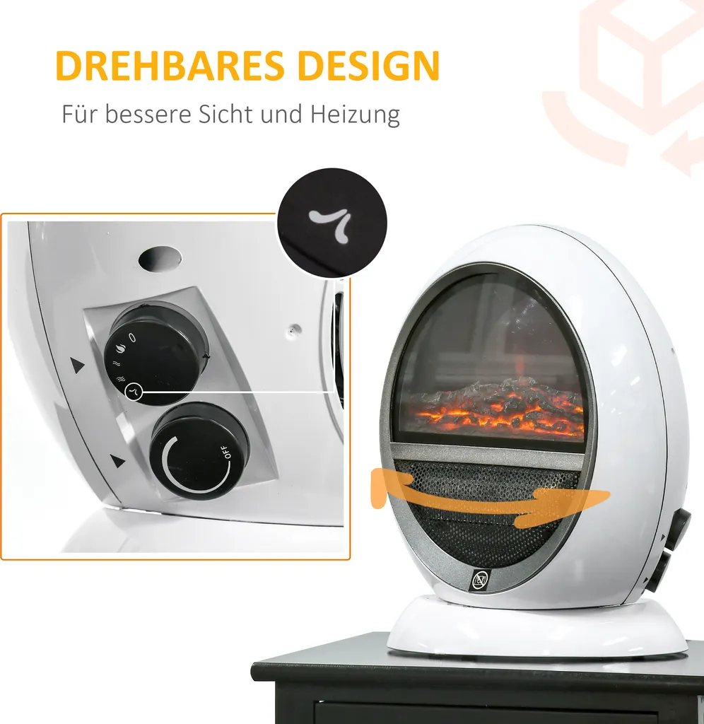 Chauffage d'appoint électrique design blanc avec simulation de flammes - 5