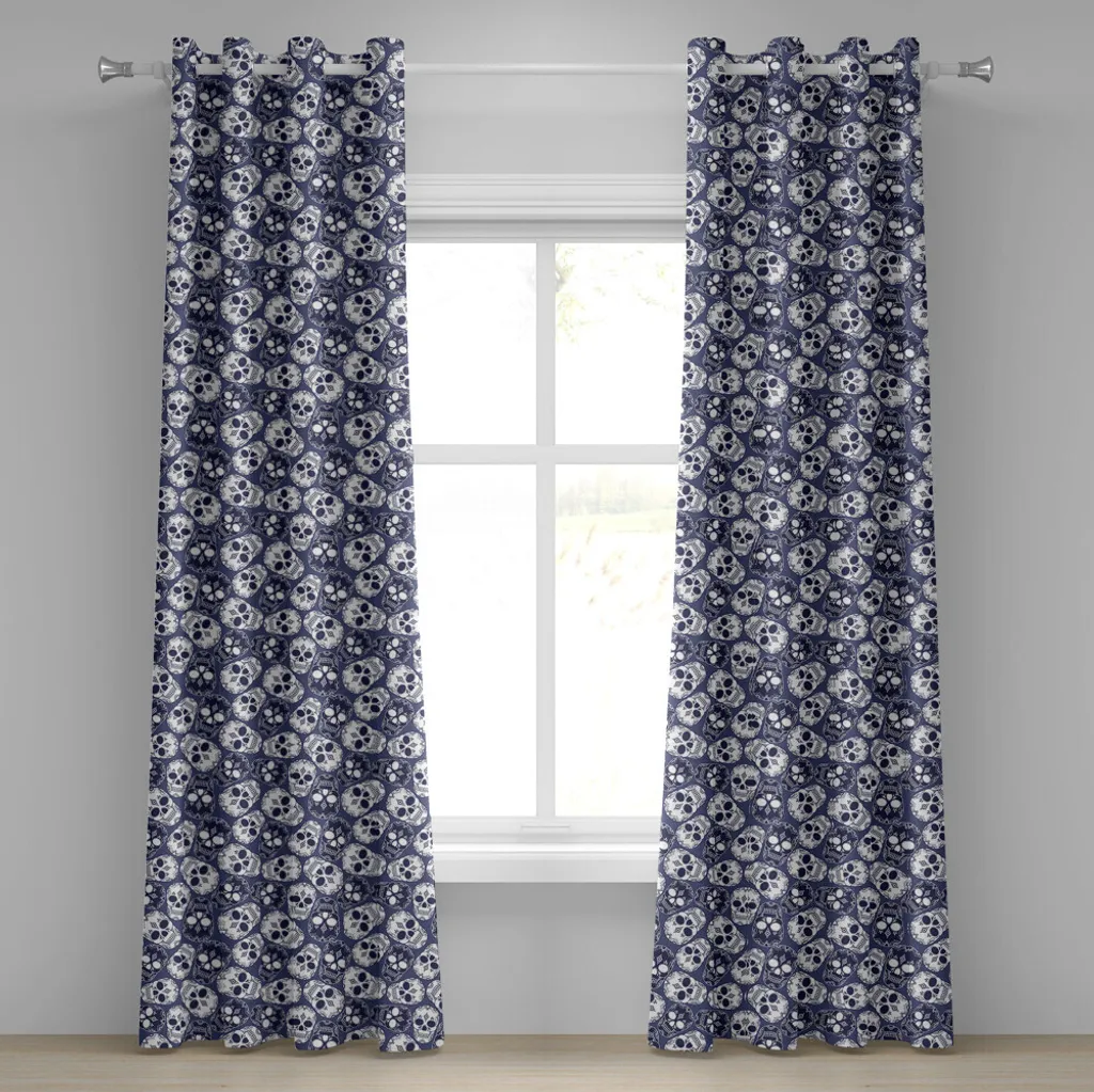 Rideau Ethnique à Motifs Mexicains Bleu et Violet en Tissu Satiné