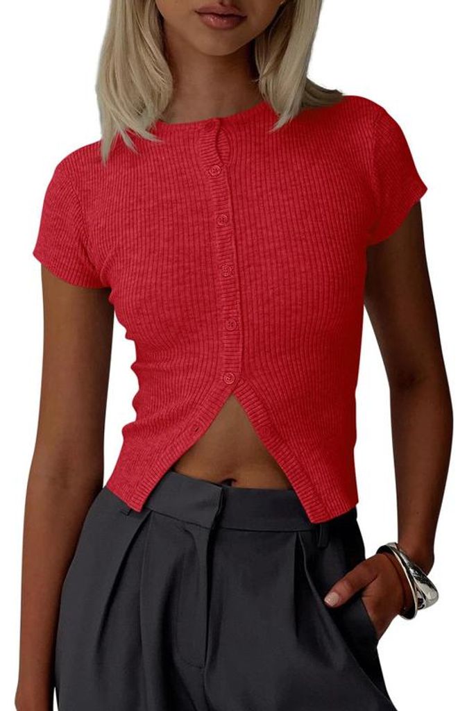 Kurzarm-Cardigan für Damen, Rippstrick, schmale Passform,Größe:XL