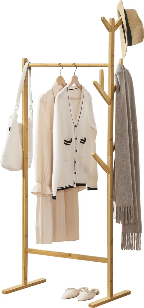 Vestiaire Portemanteau Indépendant en Bambou pour Entrée et Chambre