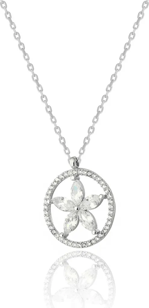 Collier fleur en argent 925 et or rose pour femme avec zircon coloré
