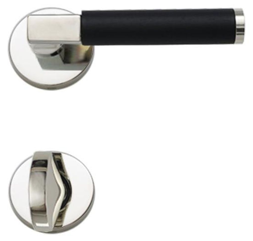 Drecoma Rosettengarnitur Bauhaus glanznickel Verschraubung unsichtbar Handhabe schwarz matt (Lochung: WC) Lochung: WC