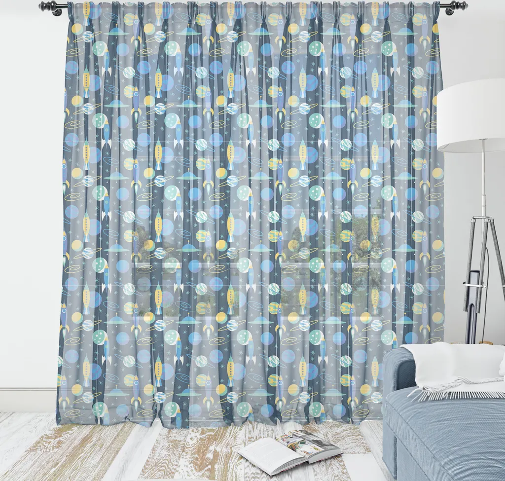 Arazzo Astronavi ABAKUHAUS per Cameretta - 210x274cm Raso Blu Senape