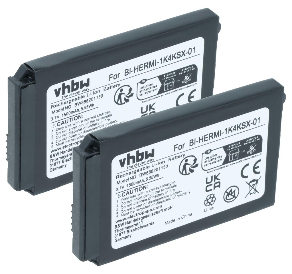 vhbw 2x Akku kompatibel mit Cisco CP-7925G-A-K9, CP-7925G-EX-K9, CP-BATT-7925G-STD schnurlos Festnetz Telefon (1500 mAh, 3,7 V, Li-Ion)