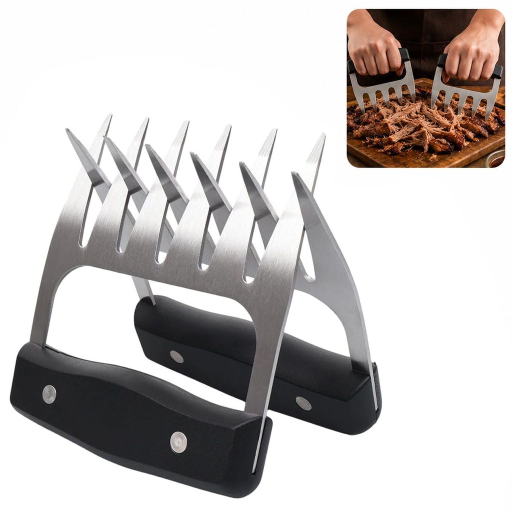 Pulled Pork Krallen 2er Set aus Edelstahl mit Holzgriff, Produktbild 