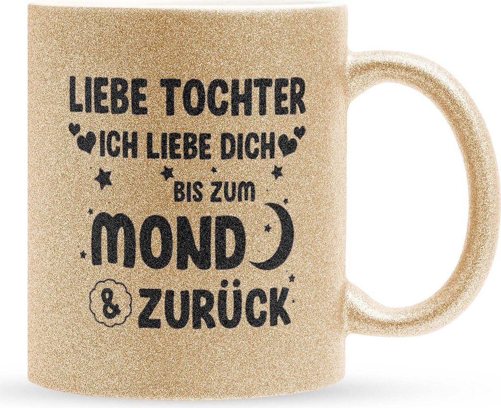 22Feels Glitzertasse Gold Tochter Geschenk Geburtstag 18 Jahre Kinder Mädchen Abi Uni Abschluss Bachelor Master Weihnachten Haferl Konfirmation Fi...