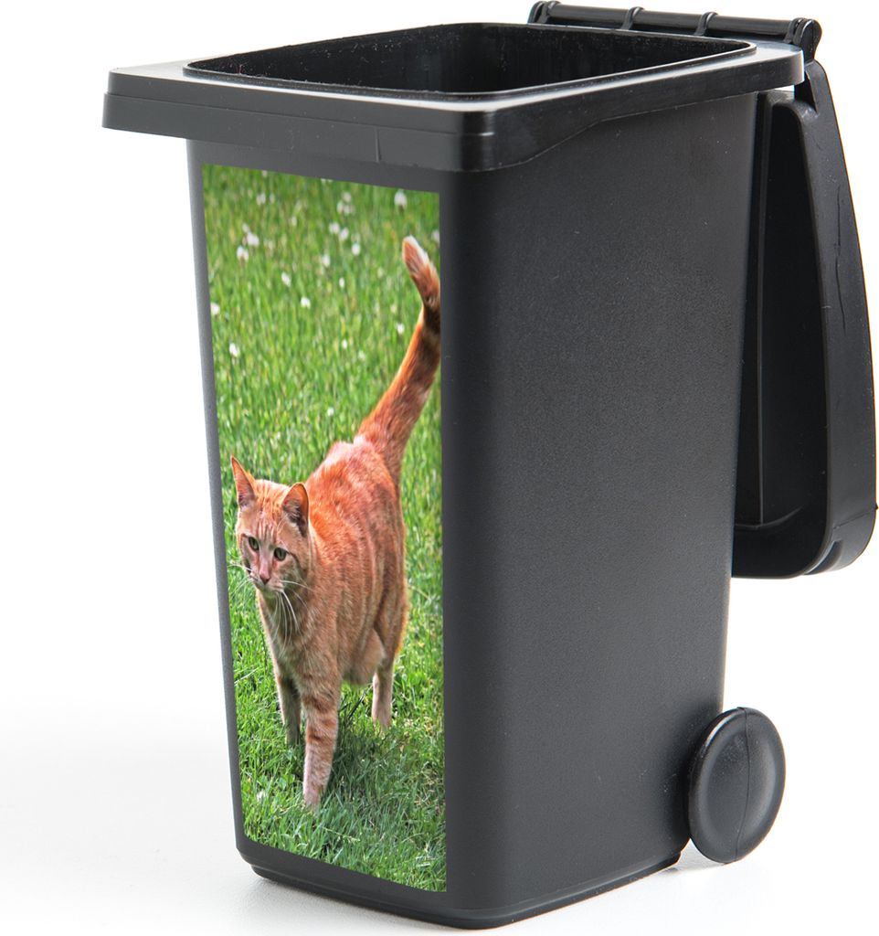 MuchoWow Mülltonnenaufkleber Katze - Rot - Katze - Mädchen - Kinder - Jungen - Kind 44x98 cm - Containeraufkleber - Aufkleber - Mülltonnen-Auf...