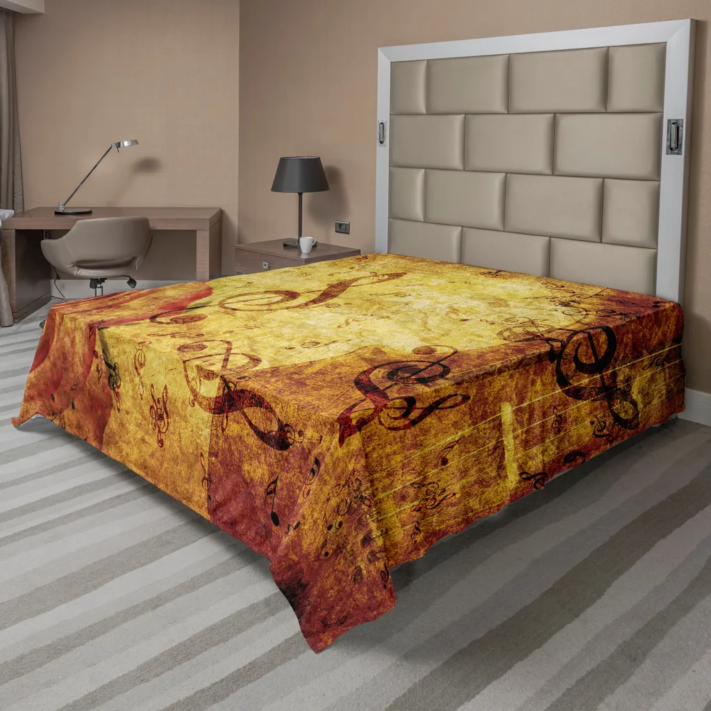Drap de lit rose ABAKUHAUS motif vintage avec clé de sol 260 x 228 cm