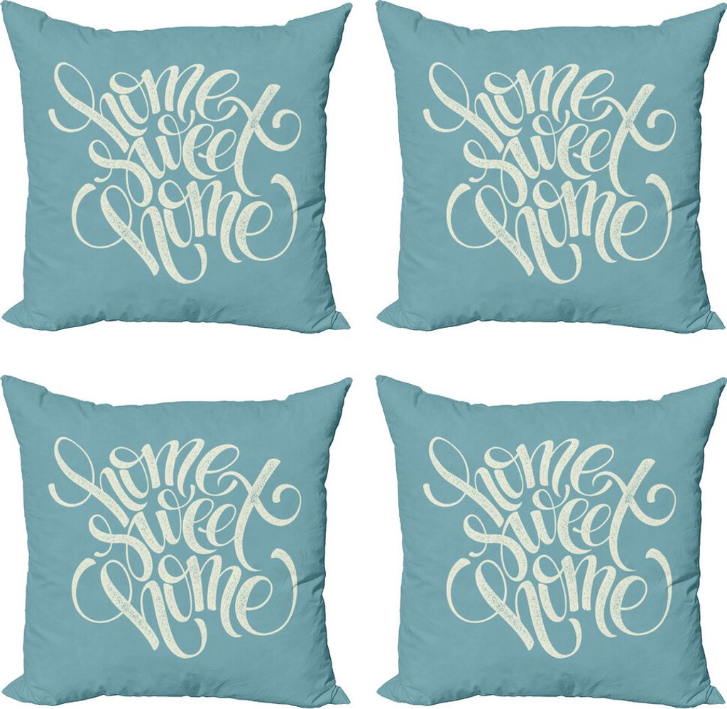 ABAKUHAUS Sprichwort Kissenbezug Set (4 Stück), Grunge Letters, Moderner Doppelseitiger Digitaldruck, 60 cm x 60 cm, Blaugrau Beige
