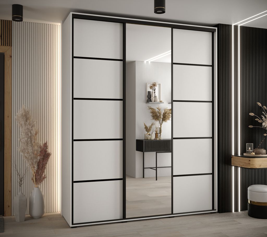 Kleiderschrank YVONA 5 - 200/45 cm, weiß/schwarz