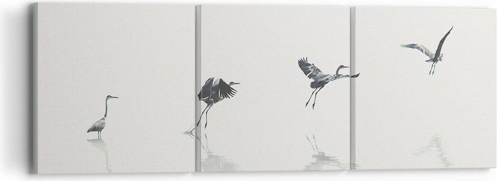 Bild auf Leinwand - Leinwandbild - 3 Teile - Flug Vogel Reiher - 90x30cm - Wand Bild - Wanddeko - Wandbilder - Leinwanddruck - Bilder - Wanddekorat...