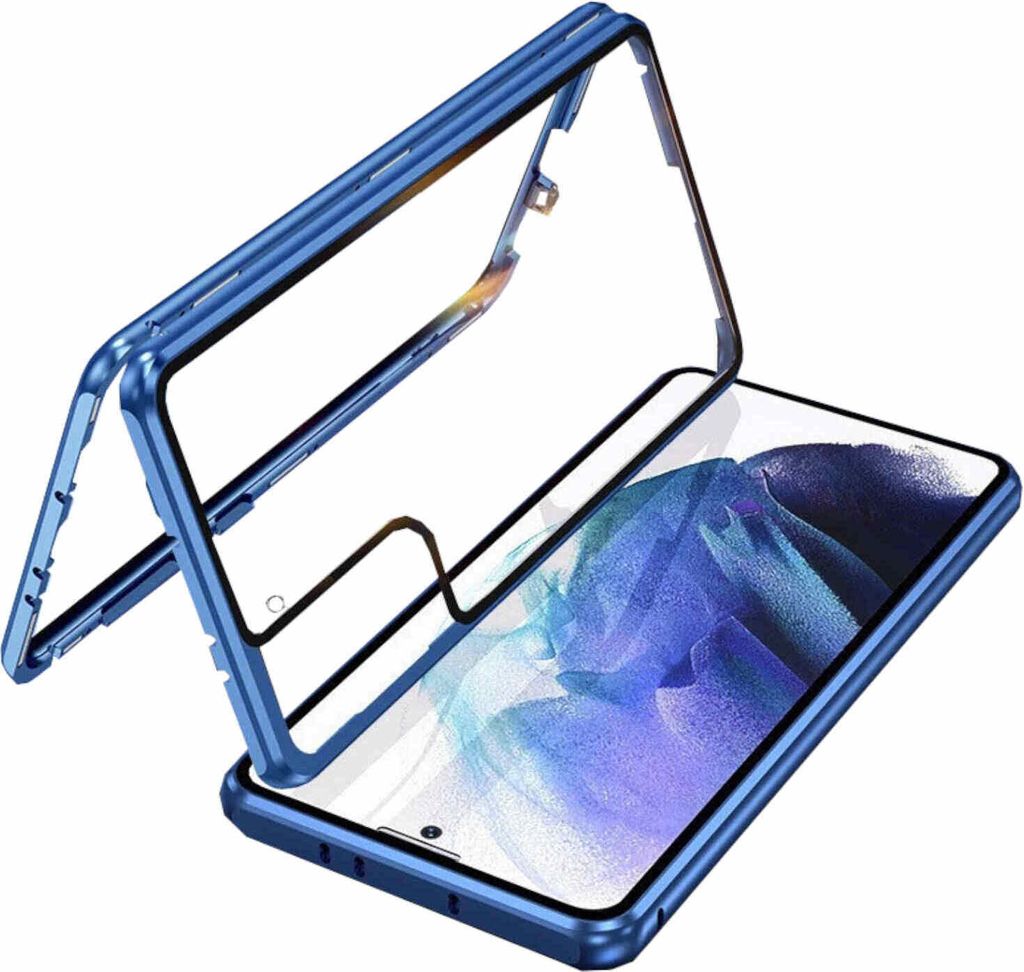 Für Samsung Galaxy S22 Plus Handy Tasche Beidseitige Magnet Glas Bumper Blau Neu