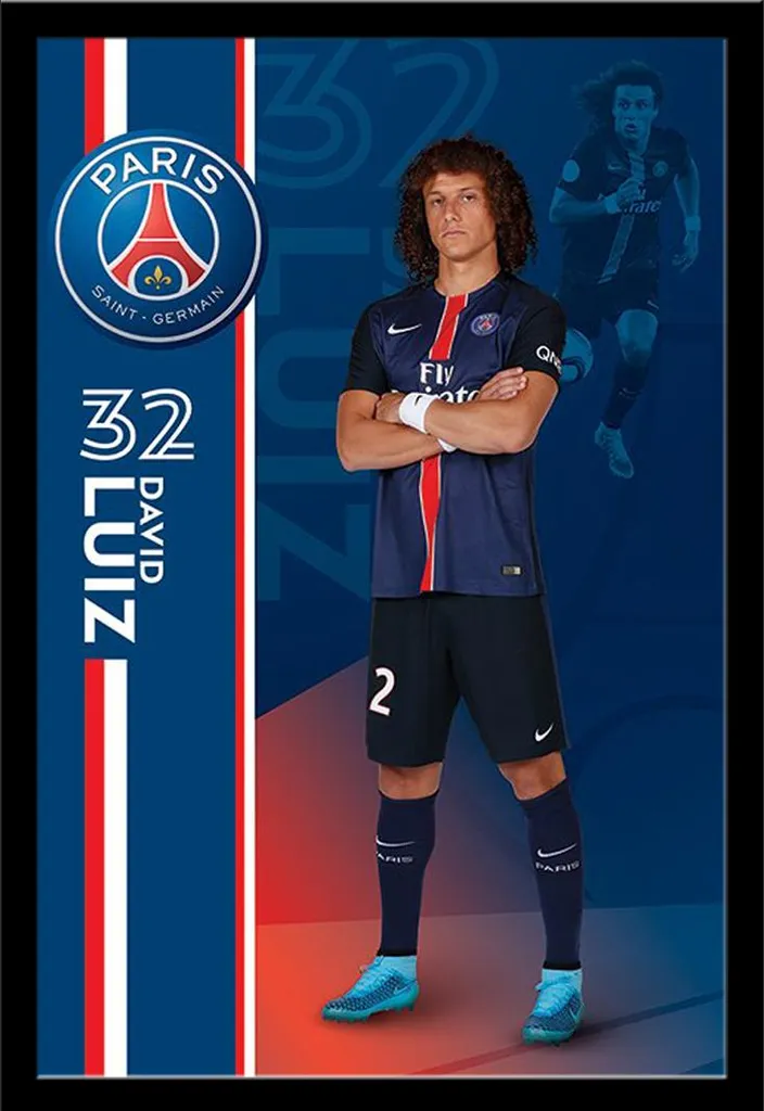 Déco Murale PSG Poster David Luiz Encadré pour Chambre Ados ou Bureau