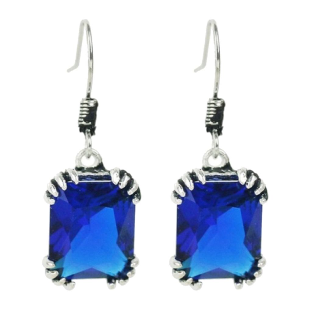 Mode-Party-Frauen-Quadrat-Zirkonia-Anhänger-Haken-Ohrringe Schmuck-Geschenk-Blau