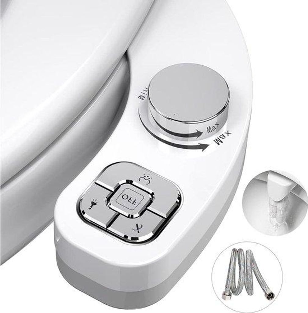 Nicht-elektrischer Bidet-Beistand - Selbstreinigende Doppel-Sprühköpfe - Wasserdruck einstellen - Silber