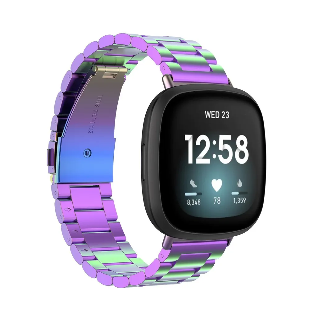 Cinturino Fitbit Versa 4 3 e Sense Acciaio Argento Viola Ricambio