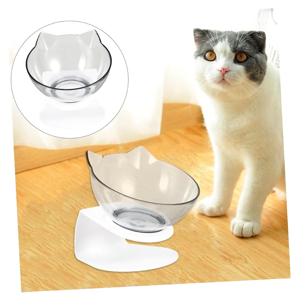 Erhöhter schräger Futternapf aus Kunststoff für Katzen und Hunde mit Halsunterstützung gegen Erbrechen für Trockenfutter, Nassfutter und Wasser