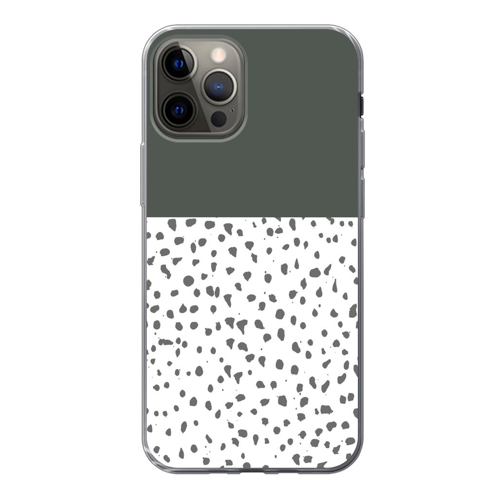 MuchoWow Handyhülle Schutzhülle Hülle für iPhone 13 Pro Polka dots - Grau - Weiß Silikon Softcase Handy Hülle - Handy-Tasche