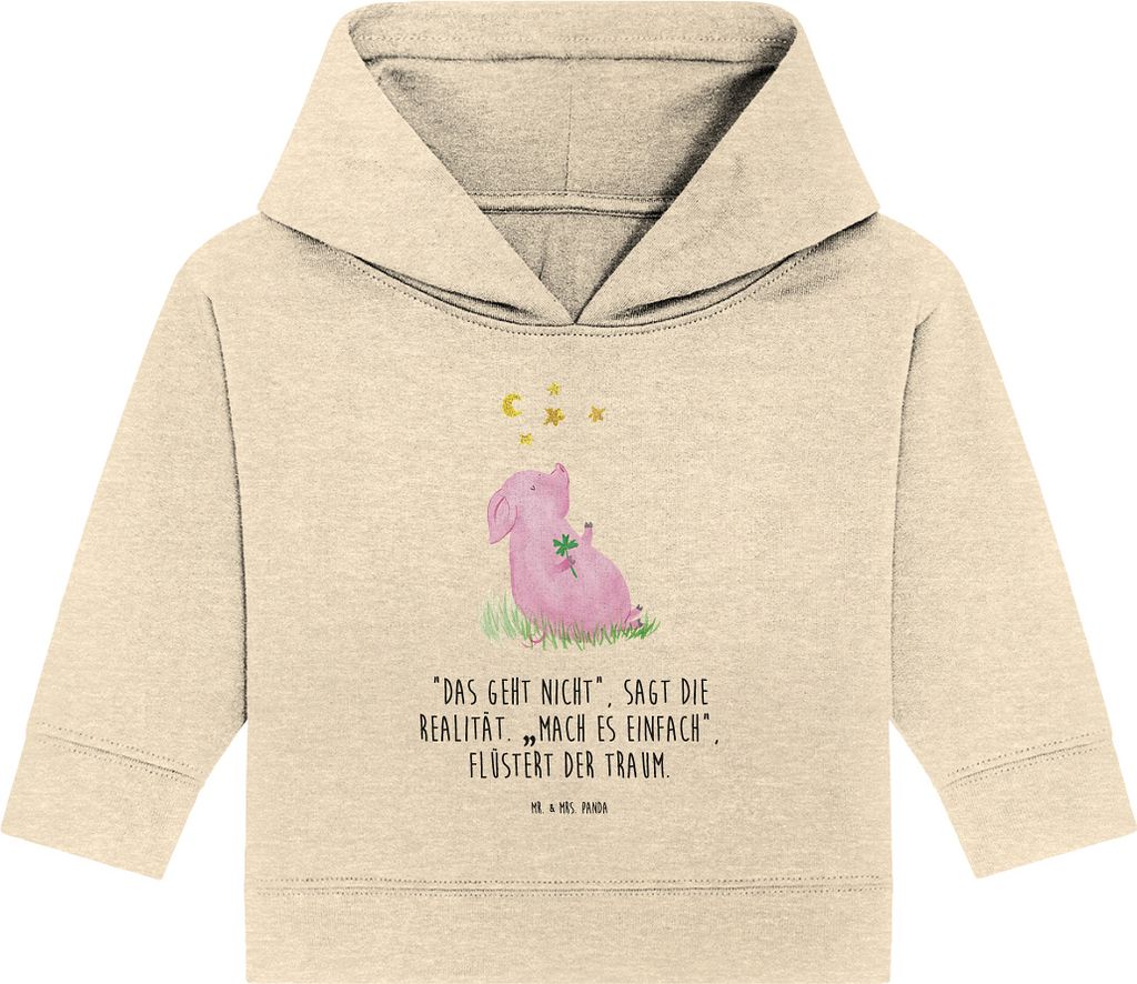 Mr. & Mrs. Panda Organic Baby Hoodie Schwein Glück 24. - 36. Monat - Natural Raw - Geschenk, Träume, Ziele, Glücksbringer, Lustige Sprüche, Kap...