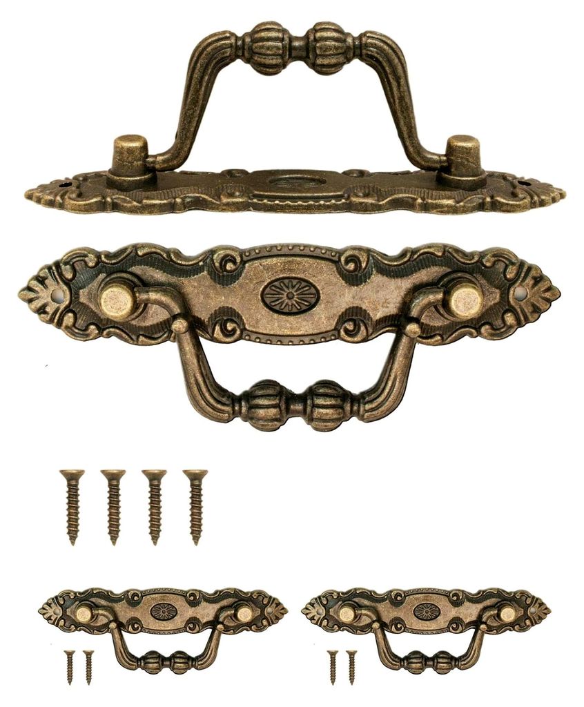 2x Antike Klappmöbelgriffe, Bronze Schrankgriffe, Vintage Design, 106x32mm