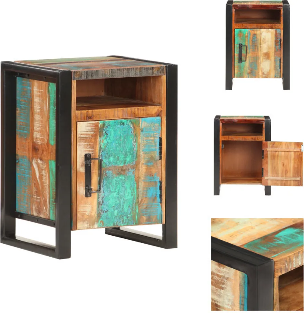Table de nuit industrielle 55 cm en Vieux bois massif - Finition Brute
