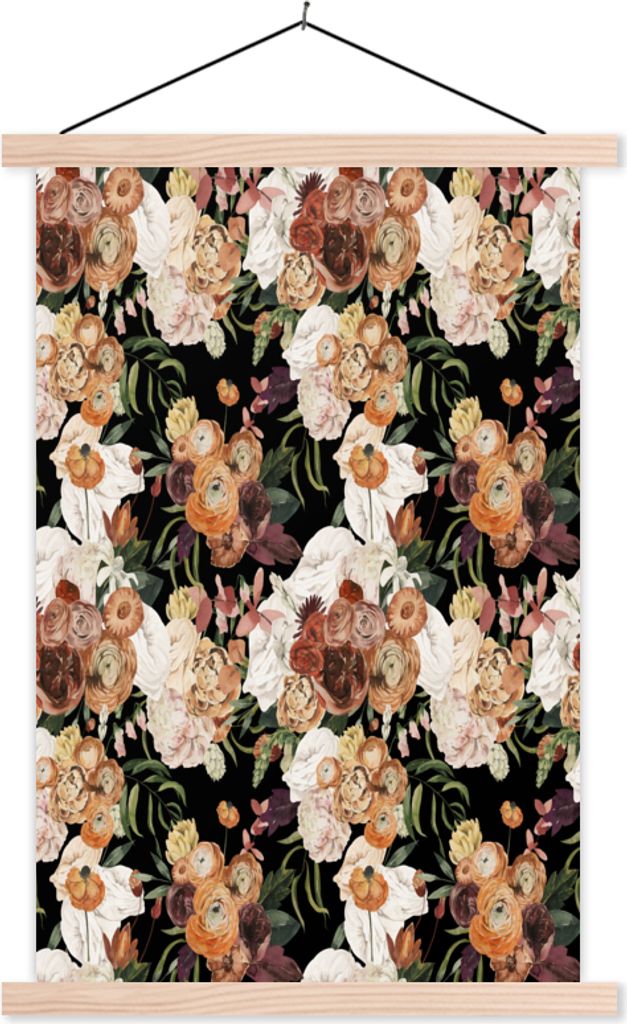 MuchoWow Textilposter Blumen - Rosen - Pastell 60x90 cm mit holzfarbenen Rahmen - Textil