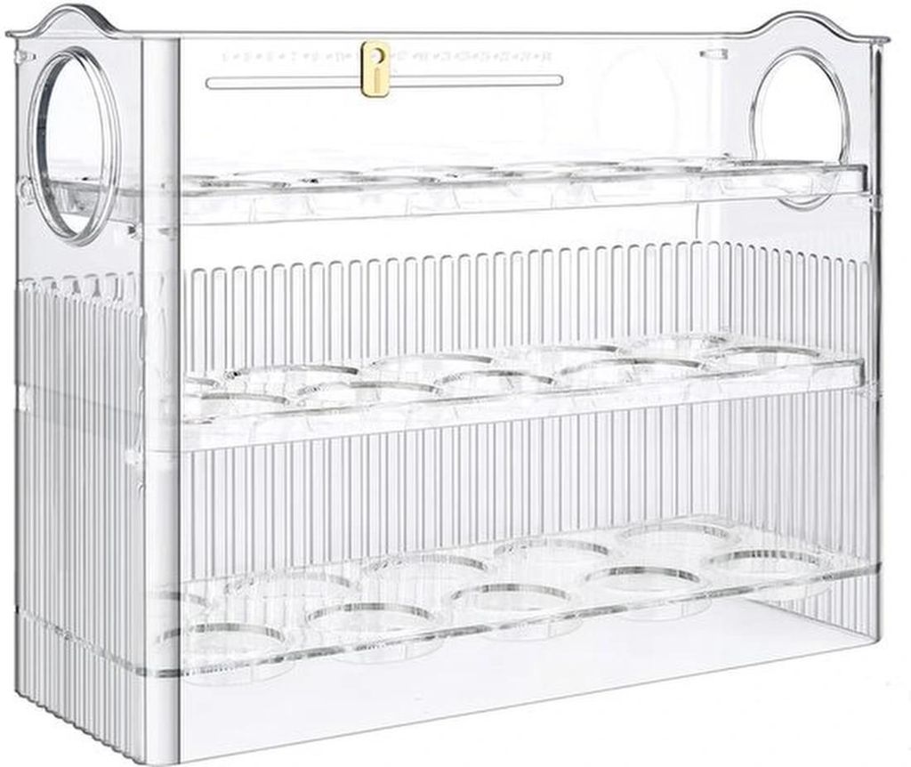 Unyqoos Eierhalter mit drei Schichten zur Aufbewahrung im Kühlschrank und einfachem Zugang, transparenter Kunststofforganizer
