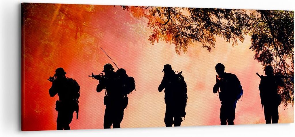 Bild auf Leinwand - Leinwandbild - Soldat Gewehr - 120x50cm - Wand Bild - Wanddeko - Wandbilder - Leinwanddruck - Bilder - Kunstdruck - Wanddekorat...