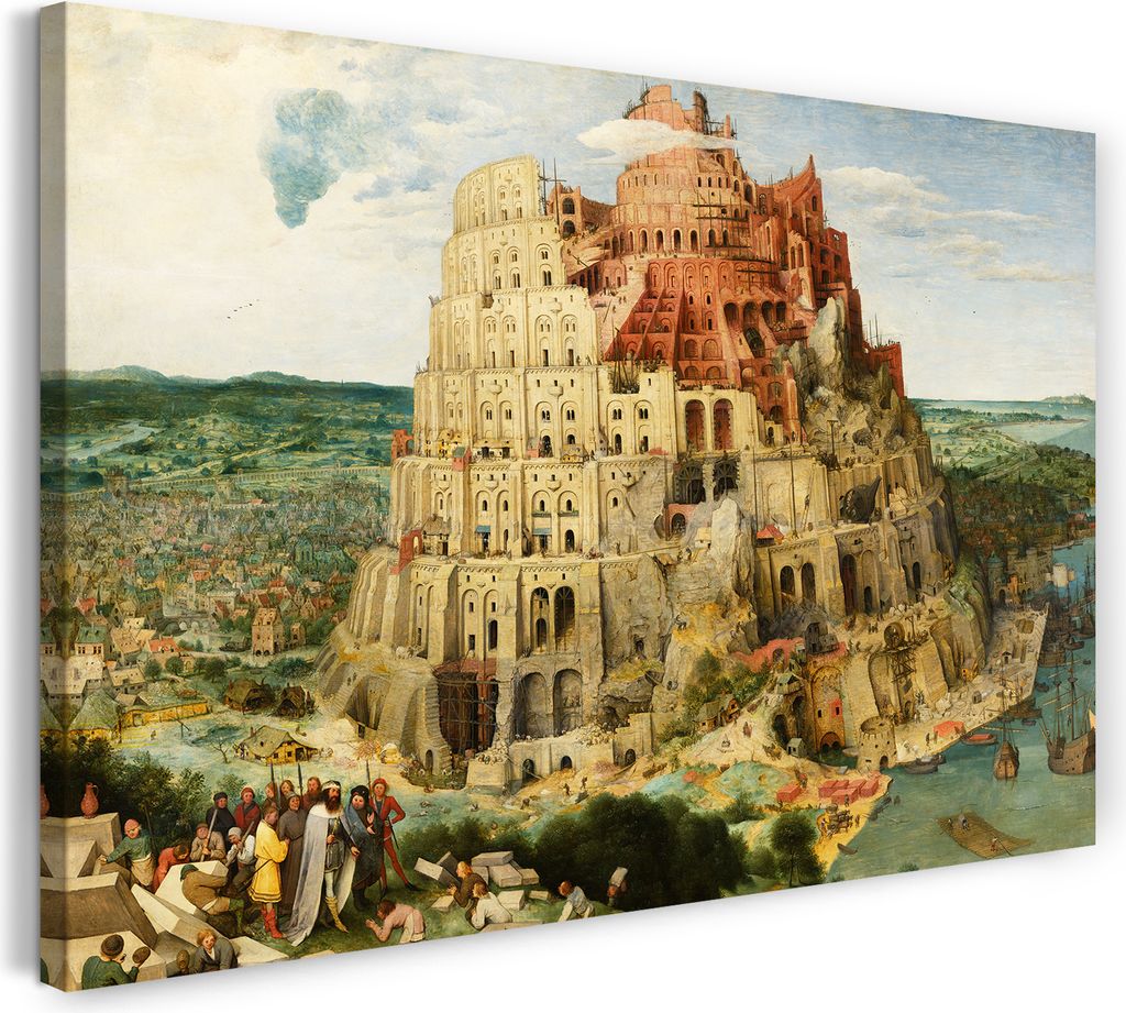 Leinwandbild (120x80cm): Peter Bruegel der Ältere - Der Turm von Babel, echter Holz-Keilrahmen inkl. Aufhänger, handgefertigt in Deutschland