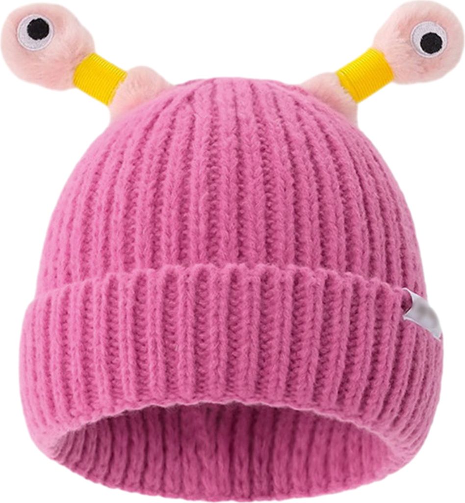 Niedliche Strickmütze mit Augen, verschleißfest, einfarbig, LED-Leuchten, lustiger Cartoon, warme Wintermütze