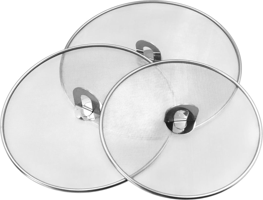 RVS Antispatdeksel Set – 3 Größen Ø20/Ø25/Ø30 cm – Effektive Abdeckung für Pfannen – Praktische Spritzschutz Siebe – Spülmaschinenfe...