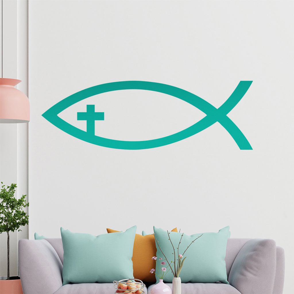 KIWISTAR Jesus Fisch - Christentum Nazareth Kreuzigung Kirche Himmel Wandtattoo in 6 Größen - Wandaufkleber Wall Sticker - Dekoration, Küche, Wo...