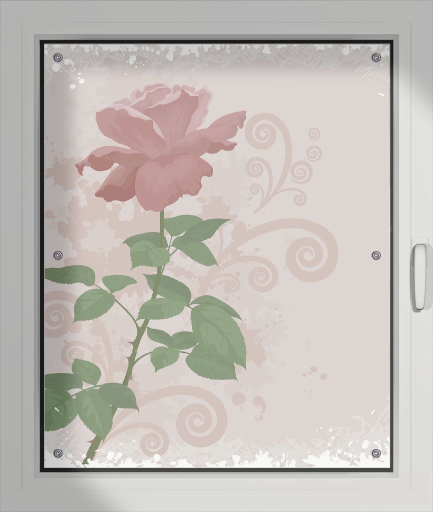 Wallario Lichtschutzbild, Dekorativer Sichtschutz Sonnenschutz 76 x 93 cm mit Motiv: Rose in Pastellfarben gezeichnet - Verdunklung ohne Bohren