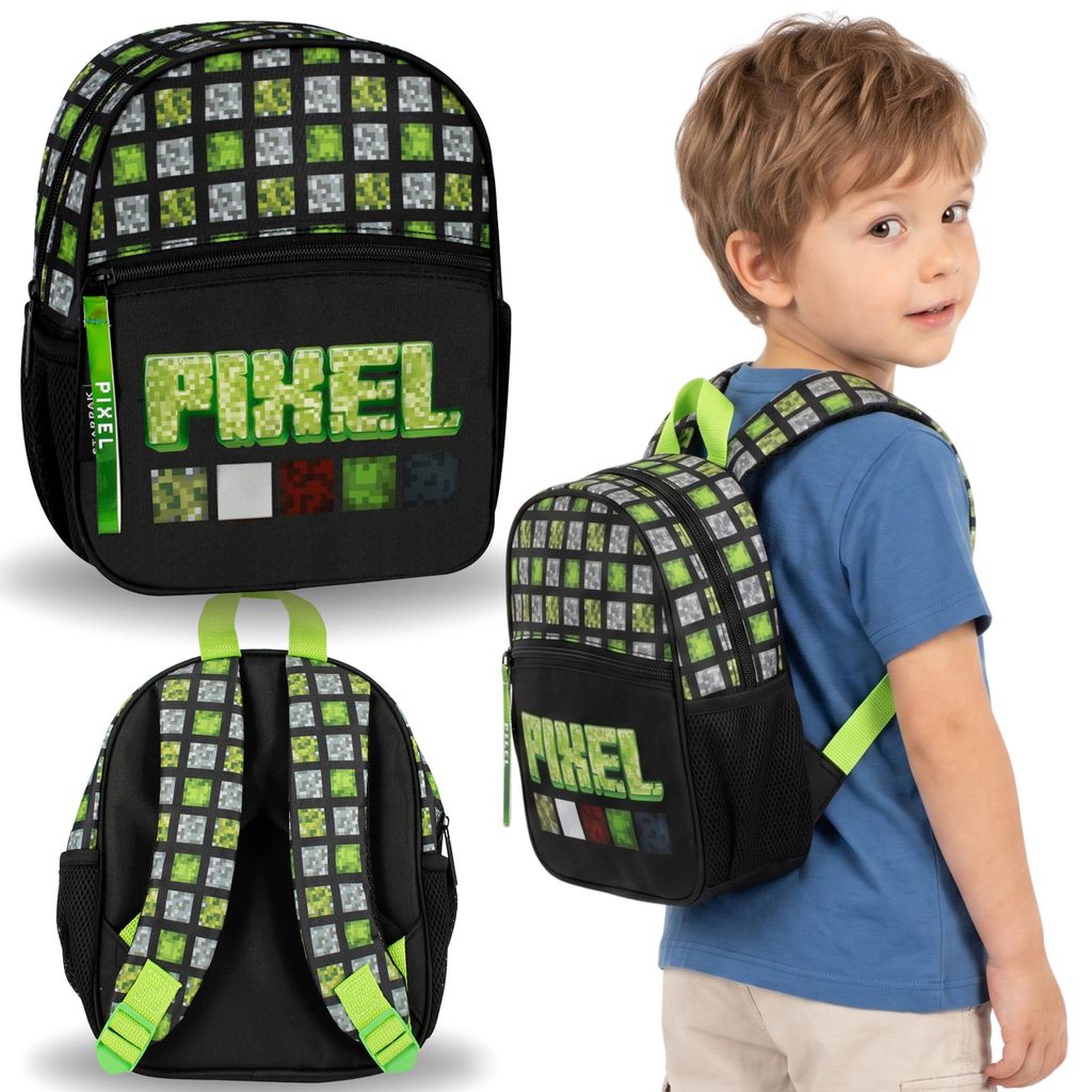 Pixel Game schwarz-grüner Rucksack für Jungen, kleiner Produktbild 