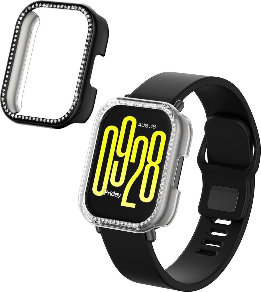 kwmobile 2x Kunststoff Hülle kompatibel mit Xiaomi Redmi Watch 5 Active Schutzhülle Schutzrahmen - Glitzer Schutz Zubehör in Transparent Schwarz