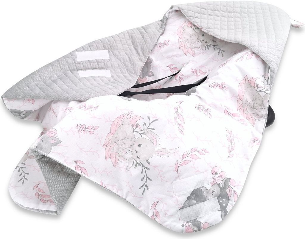 Baby-Delux Baby Einschlagdecke für Babyschale Autositz Kinderwagen 90x90cm für Winter Baumwolle Samt Märchenwald rosa