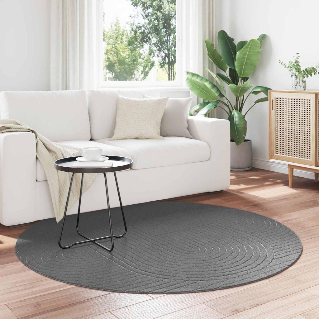 "Schlussverkauf" moderne Teppich - Wohnzimmer Bereichsteppiche - Rund HUARTE Anthrazit Ø 120 CM Polyester C12831